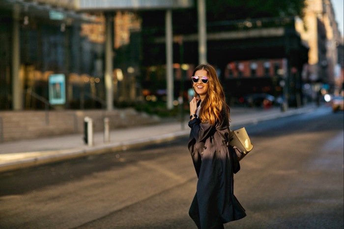 Blank itinerary in nyc, smiling with Dior sunglasses