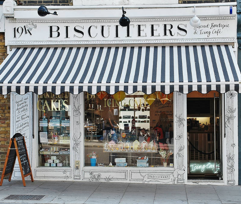 Front display of Biscuiteers shop in London